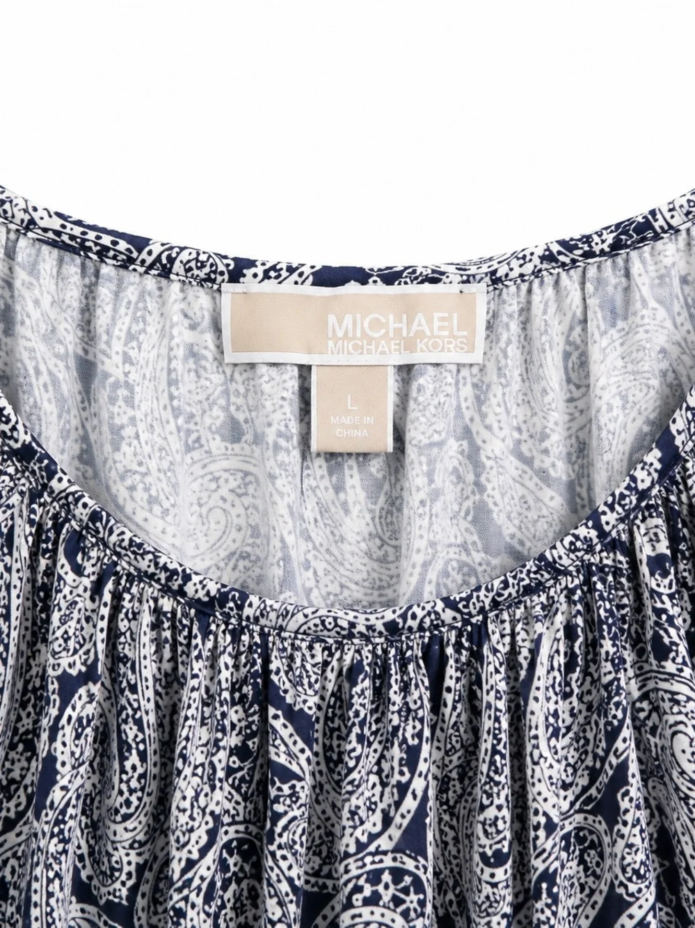 Michael Kors Navy and White Paisley Peasant Blouse